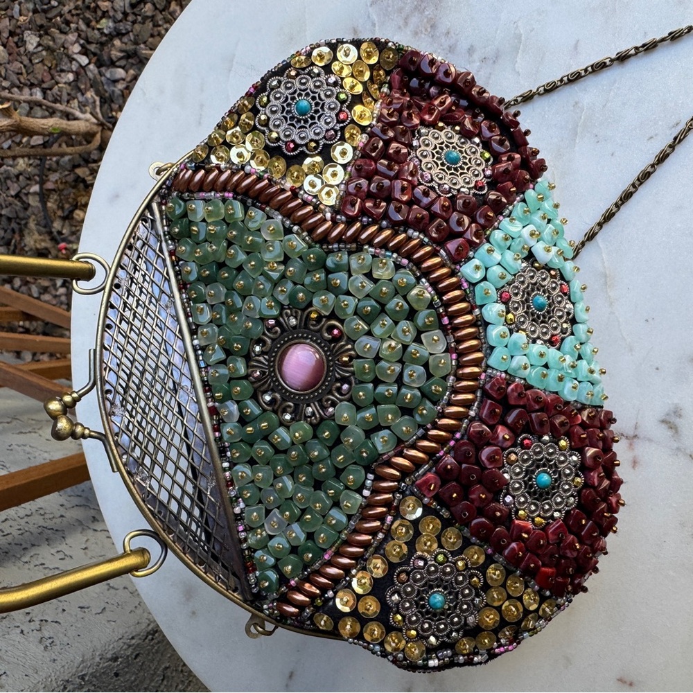 Vintage Handmade 1920s Style Beaded Stone Brass Kisslock Chain Shoulder Bag - Picture 4 of 12